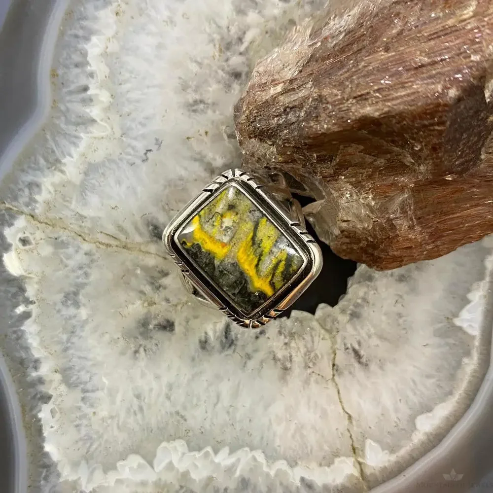 Native American Sterling Silver Bumblebee Jasper Mini Bar Ring Size 8 For Women - Picture 2 of 10
